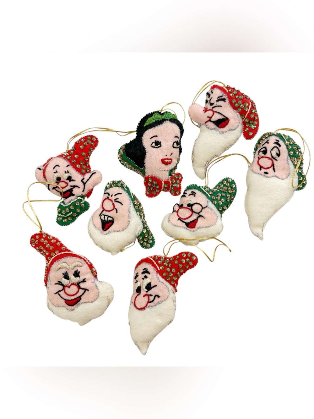 Vintage Handmade Snow White and the Seven Dwarfs Ornaments